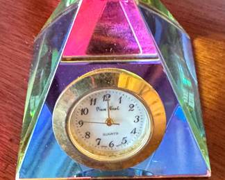 Pierre Nicol Multicolor Faceted Crystal Pyramid Quartz Desk Clock