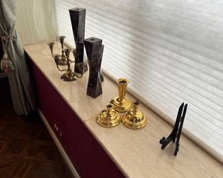 Assorted Brass & Marble Candlestick Holders / Decorative Candleholders