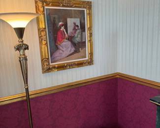 European Interior Genre Painting in Ornate Gilt Frame
