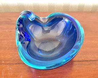 Murano-Style Blue & Aqua Hand-Blown Art Glass Freeform Bowl