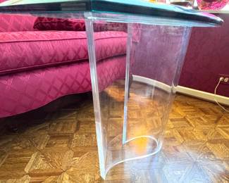 Lucite Sculptural Console Table with Thick Beveled Glass Top