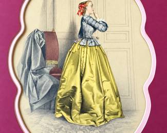 19th Century Hand-Colored Victorian Fashion Lithograph of a Woman in Period Dress