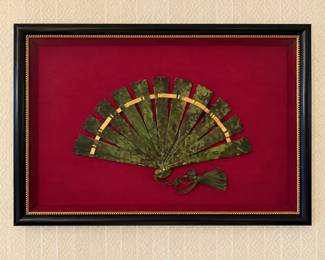 Framed Asian Green Stone Folding Fan Wall Art