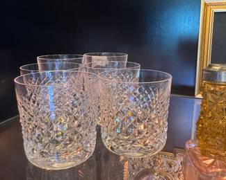 Cut Crystal Double Old Fashioned Tumblers & Balloon Brandy Snifters with Diamond Pattern
