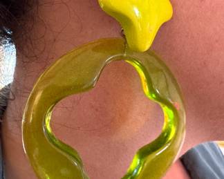 Chartreuse Green Lucite Hoop Statement Earrings