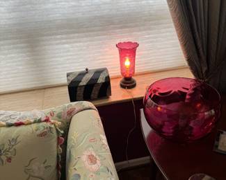 Ruby Red Art Glass Bowl with Matching Accent Lamp