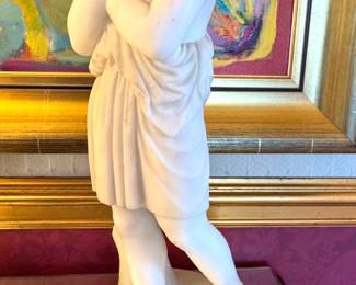 Italian Classical Maiden Carved Alabaster Figure Sculpture