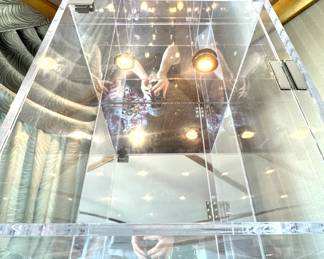 Lucite Acrylic Illuminated Mirrored Curio Display Cabinet with Glass Shelves