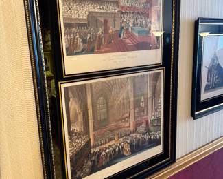 British Royal Coronation Ceremony Prints – Westminster Abbey Framed Pair