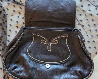 Marchello Fields Made in Italy Brown Leather Embroidered Shoulder Bag