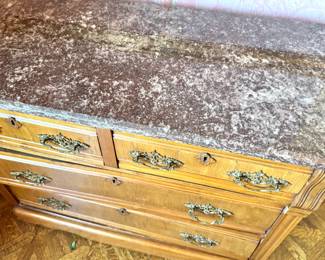 Victorian Walnut Four-Drawer Dresser / Chest with Marble Top & Ornate Brass Hardware