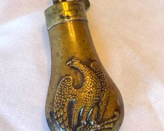 19th Century Brass Black Powder Flask with Embossed American Eagle & Adjustable Spout