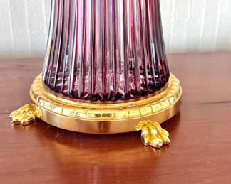 Bohemian Ruby-Cut-to-Clear Crystal Vase with Gilt Bronze Mounts & Paw Feet