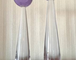 Crystal Tall Art Glass Candlestick Holders with Amethyst Purple Tops