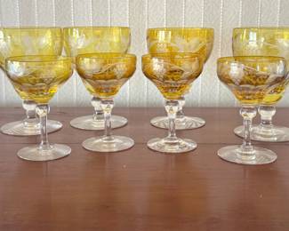 Amber Etched Grape & Vine Crystal Stemware