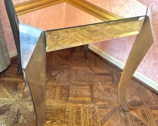 Mirrored Glass Side Table with Silver-Toned Mirrored Legs