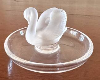 Lalique-Style Frosted Crystal Swan Ring Dish / Trinket Tray