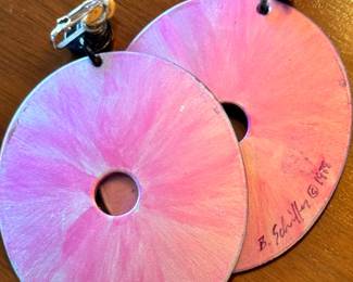 B. Schiffer Signed Iridescent Pink Mother-of-Pearl Disc Statement Earrings