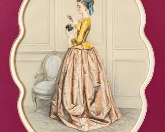 19th Century Hand-Colored Victorian Fashion Lithograph of a Woman in Period Dress