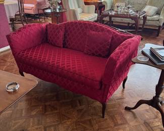 Ruby Red Diamond-Pattern Upholstered Curved Back Settee Sofa