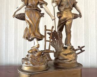 French Figural Spelter Lamp Base with Harvest Couple & Basket Trays
