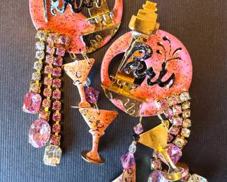 Lunch at the Ritz “Paris / Eiffel Tower” Signed Swarovski Crystal Statement Earrings, 24K Gold-Plated, Retired