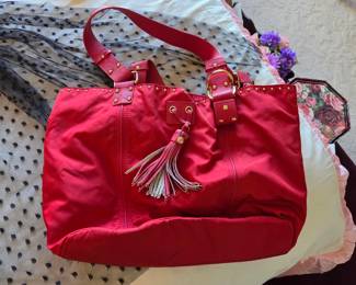 JPK Paris 75 Red Nylon & Leather Studded Tote Handbag with Tassel Charm
