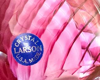 Larson Crystal USA Hand-Blown Cranberry Pink Swirl Art Glass Teardrop Sculpture