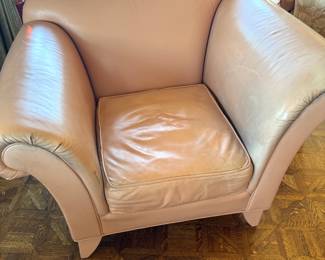 Swaim Sculptural Blush Leather Lounge Chair with Ottoman