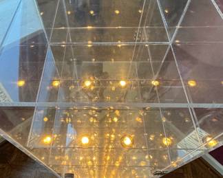 Lucite Acrylic Illuminated Mirrored Curio Display Cabinet with Glass Shelves