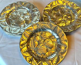 Embossed Silver-Tone Strawberry & Leaf Decorative Plates 