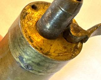 19th Century Brass Black Powder Flask with Embossed American Eagle & Adjustable Spout