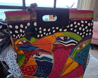 Allure Beach “For Sun N Sand” Colorful Abstract Tropical Bird Canvas Tote Handbag