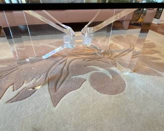 Sculptural Lucite Acrylic Dining Table with Beveled Glass Top & Interlocking Ribbon Base