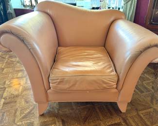 Swaim Sculptural Blush Leather Lounge Chair with Ottoman