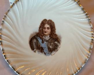Victorian Gentleman Portrait Porcelain Cabinet Plate with Gilt Scalloped Rim
