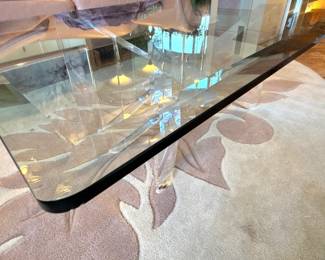 Sculptural Lucite Acrylic Dining Table with Beveled Glass Top & Interlocking Ribbon Base