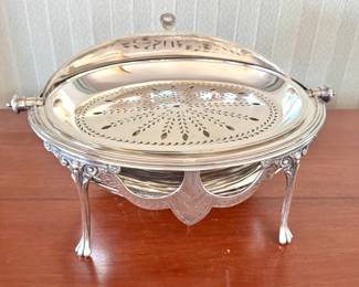 English Heraldic Revolving Dome Silver-Plated Food Server / Breakfast Tureen