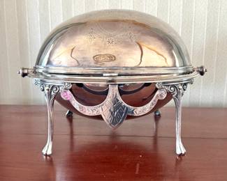 English Heraldic Revolving Dome Silver-Plated Food Server / Breakfast Tureen
