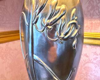 Art Nouveau Style Pewter-Tone & Brass Metal Figural Table Lamp