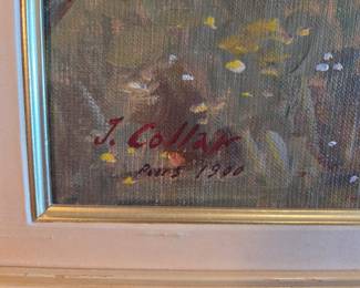 J. Collar Signed “Paris 1900” Belle Époque Park Scene Oil Painting with Fashionable Ladies & Gentleman