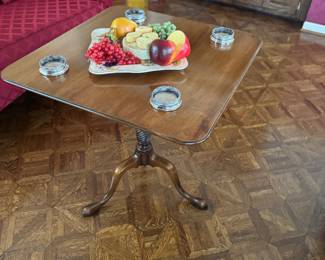 Square Mahogany Pedestal Coffee Table with Tripod Base
