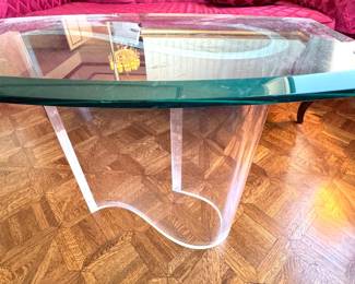 Lucite Sculptural Console Table with Thick Beveled Glass Top