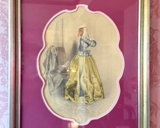 19th Century Hand-Colored Victorian Fashion Lithograph of a Woman in Period Dress