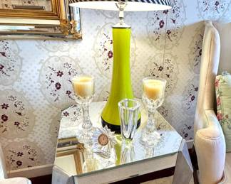 Hollywood Regency Mirrored Side Table with Sculptural Cabriole Legs