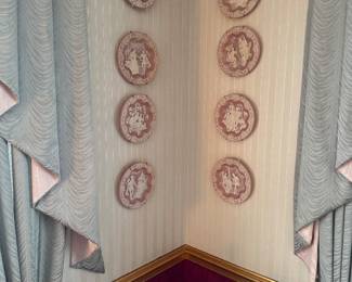 Set of Eight Pink & White Classical Cameo Decorative Wall Plates
