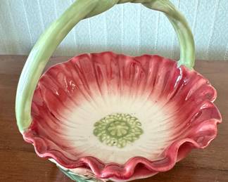 Fitz and Floyd Japan Hand-Painted Ceramic Floral Basket with Applied Flowers