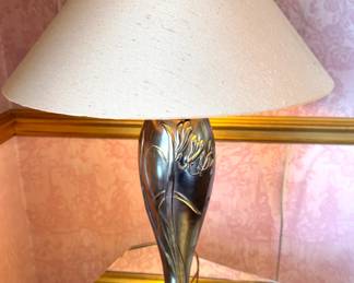 Art Nouveau Style Pewter-Tone & Brass Metal Figural Table Lamp