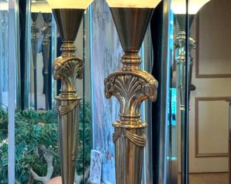 Frederick Cooper Chicago Neoclassical Brass Torchiere Floor Lamp with Frosted Glass Shade