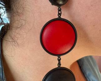 - Red & Black Modernist Triple Disc Statement Earrings